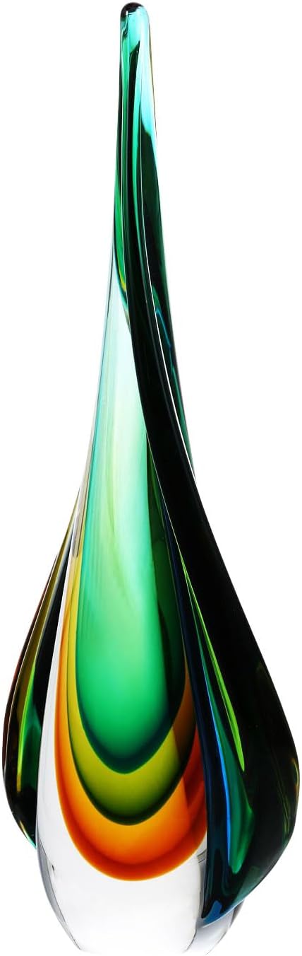 Luxury Lane Hand Blown Green Flame Teardrop Sommerso Art Glass Sculpture for Home Decor 18 inch Tall Centerpiece Table Decoration