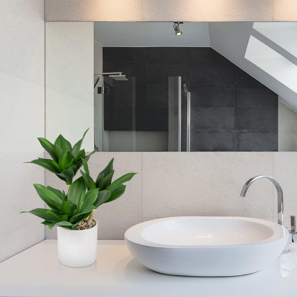 Hollyone Large Artificial Agave Plants Fake Three-Head Agave Succulent Plant Potted 15" Faux Plant in White Pot Succulent Aloe Plant Indoor for Desk Modern Home Decor