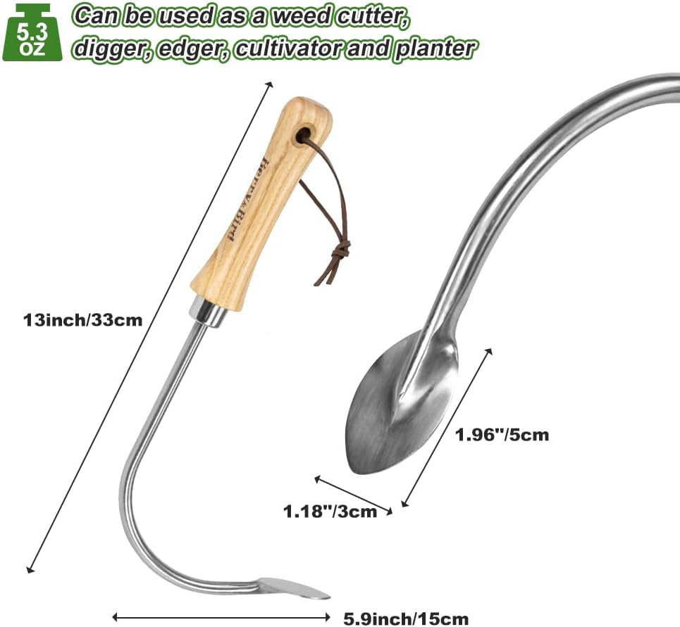 Berry&Bird Weed Puller, Crack Weeder Cultivator Garden Hand Tool, Durable Curved Head Hook & Wooden Handle, Garden Digging, Edging, Planting Remover for Patio Lawn Yard Moss Terrace Paving