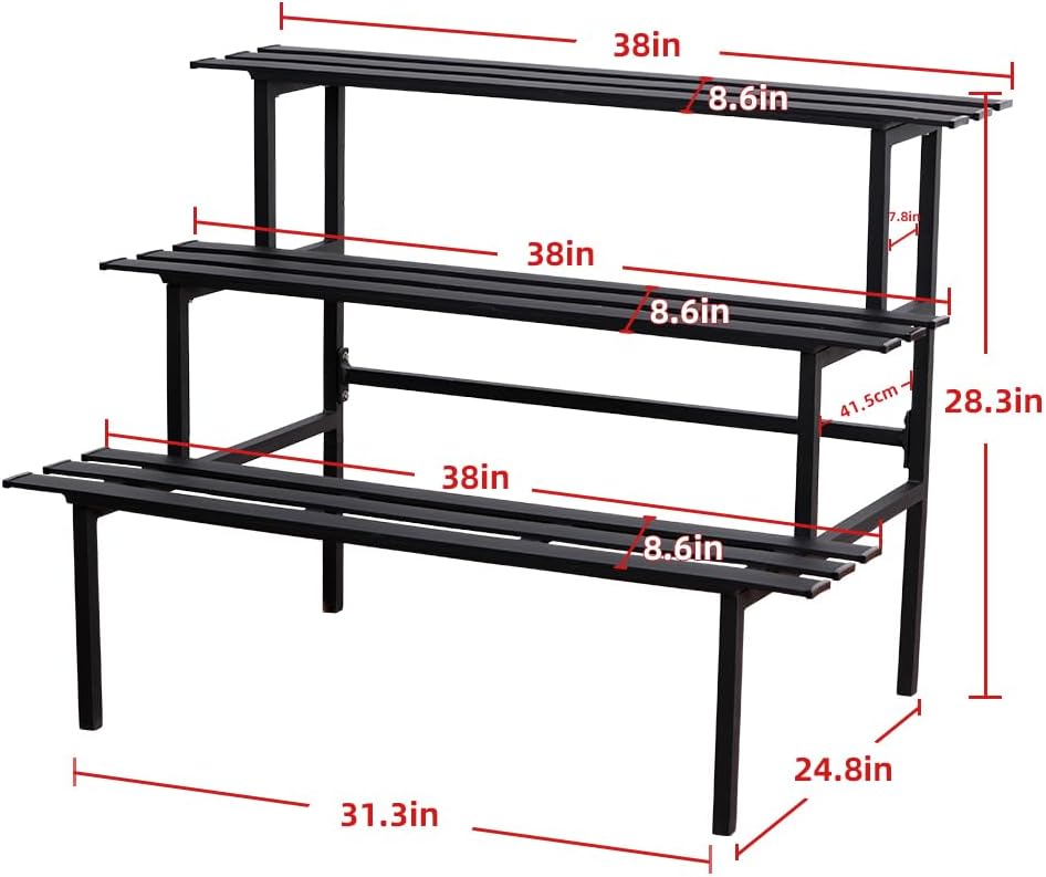 Versatile 3-Tier Metal Plant Stand, Ladder Designed, Heavy-Duty Utility Storage Rack for Indoor & Outdoor Use, Decorative Plant Display for Home, Garden, Patio, and Balcony.