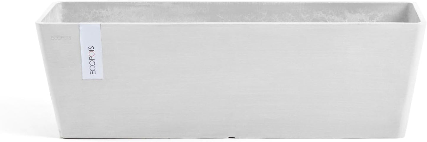 Ecopots Bruges Durable Modern Rectangular Indoor/Outdoor Recycled-Based Composite Flower Pot Planter, Pure White, 17.75"