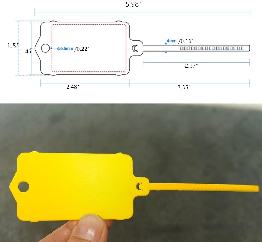 100pcs Reusable Blank Plastic Tags Ties Key Tags 1.45"*2.48" Serrated Tension Sealing Strap with Large Label Plastic Tie Mark Label Waterproof Hang Sign Write on Tag (Yellow, 100pcs)
