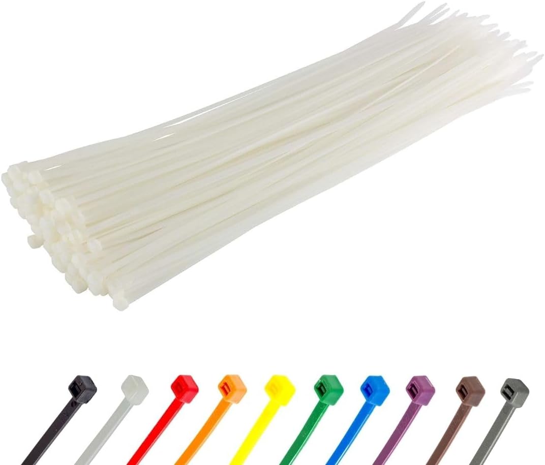 GTSE 10 Inch White/Clear Zip Ties, 100 Pack, 18lb Strength, UV Resistant Long Nylon Cable Ties, Self-Locking 10" Tie Wraps