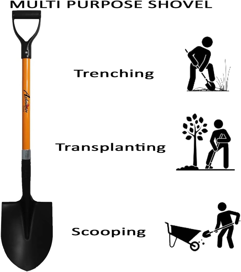 Ashman Heavy-Duty Digging Shovel (6 Pack) 41-Inch with Trenching Blade and Comfortable Handle - Ideal for Garden, Landscaping, Construction, and Masonry - Perfect for Digging Soil, Dirt, and Gravel.