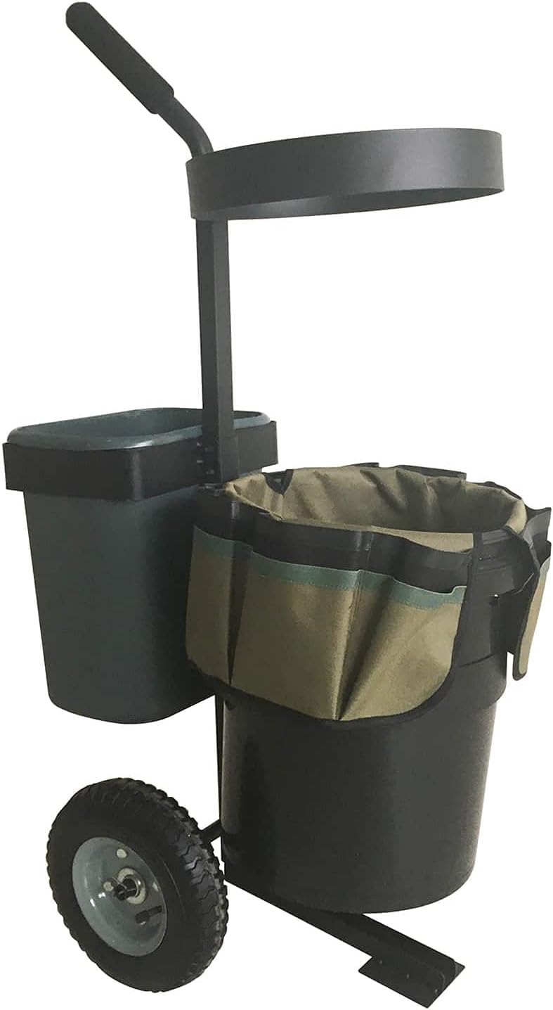 Heavy Duty Garden Lawn Wheeled Cart Trolley Mobile Gardening Rolling Transport Storage Steel Yard Caddy with 5 Gallon Bucket