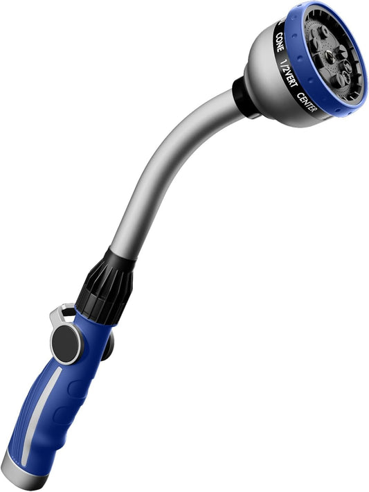 RESTMO Watering Wand Heavy Duty, Metal Garden Hose Wand with 10 Spray Patterns, 15-Inch Long Hose Nozzle Sprayer with Thumb Flow Control, Ideal to Water Hanging Baskets and Shrubs, Blue