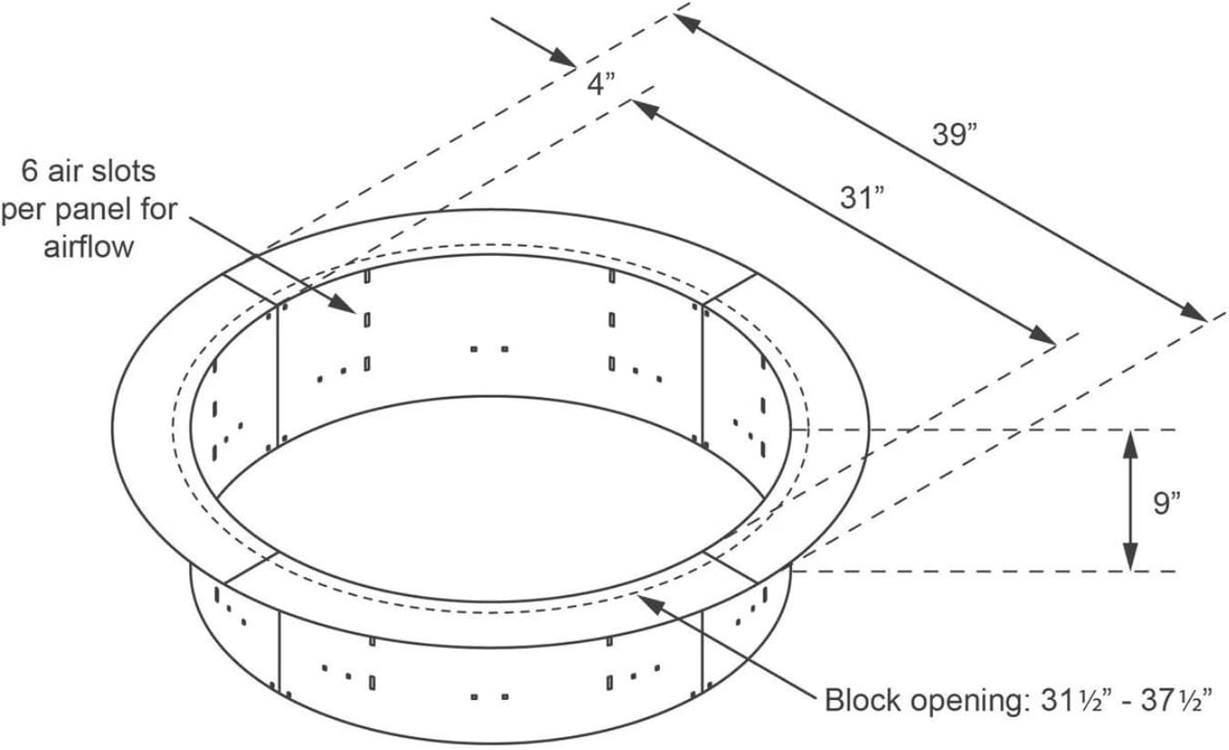 Heavy Duty Black Steel Fire Pit Ring Insert for Outdoors - 31” Round Insert, 38" Outside Flange, 9" Height