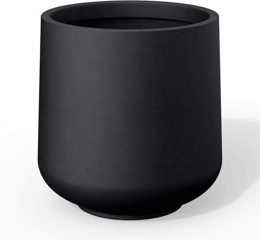 Kante 11.6" Dia Round Concrete Planter, Outdoor Indoor Large Plant Pots Containers with Drainage Hole and Rubber Plug for Home Garden Patio, Black