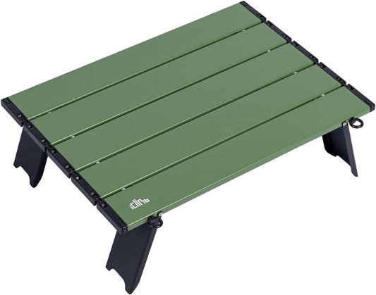 iClimb Ultralight Compact Mini Beach Picnic Folding Alu. Table with Carry Bag, Two Size (Green, S)