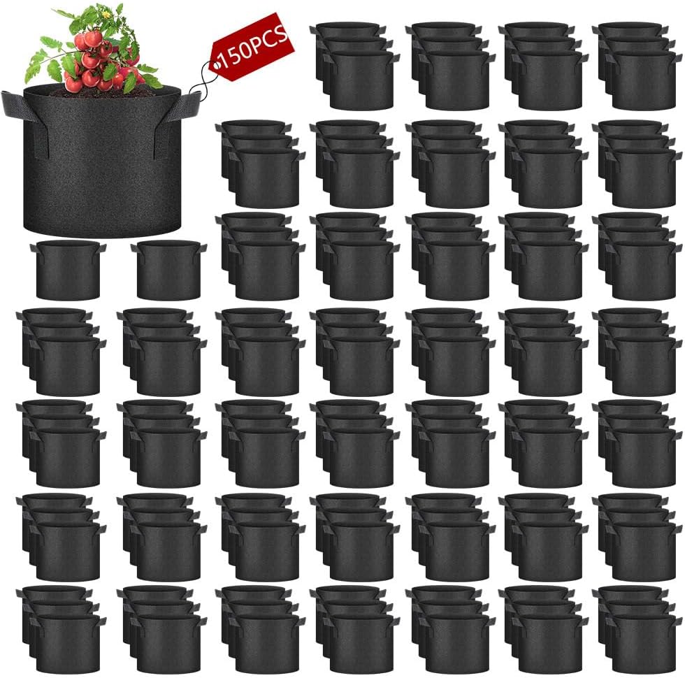 150 Pack 10 Gallon Plant Grow Bags, Thickened Nonwoven Aeration Fabric Pots with Handles, Aeration Garden Cloth Planter Bag for Outdoor Fruits, Vegetables and Flowers