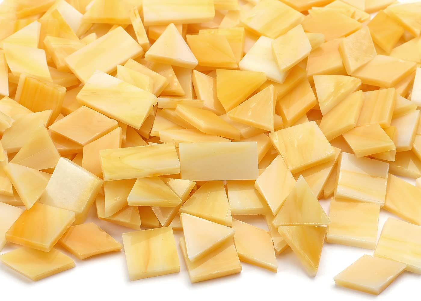 Lanyani Glass Mosaic Tiles for Art Crafts,4 Shapes Mixed Tiffany Stained Glass Pieces,200 Pieces,Square/Rectangle/Diamond/Triangle,Amber Yellow