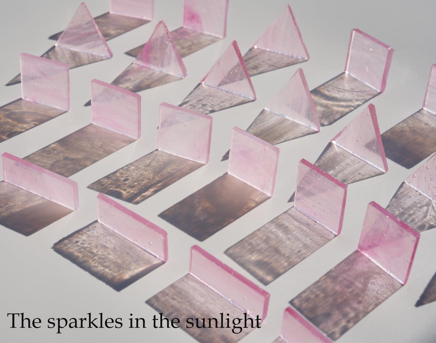 Crisp Texture Transparent Glass Mosaic Tiles, 200g Stained Glass Pieces, 4 Shapes Pre-Cut, Misty Pink