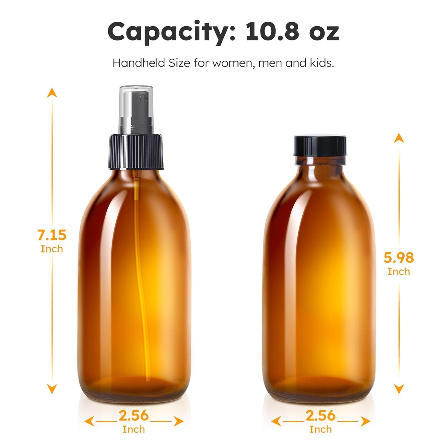 Tecohouse Amber Glass Spray Bottles 10.8oz, 2 Pack Empty Spray Bottle for Essential Oils, Small Glass Bottles for Cleaning Solutions, Plants, Hair with Durable Nozzle, Labels, Funnel