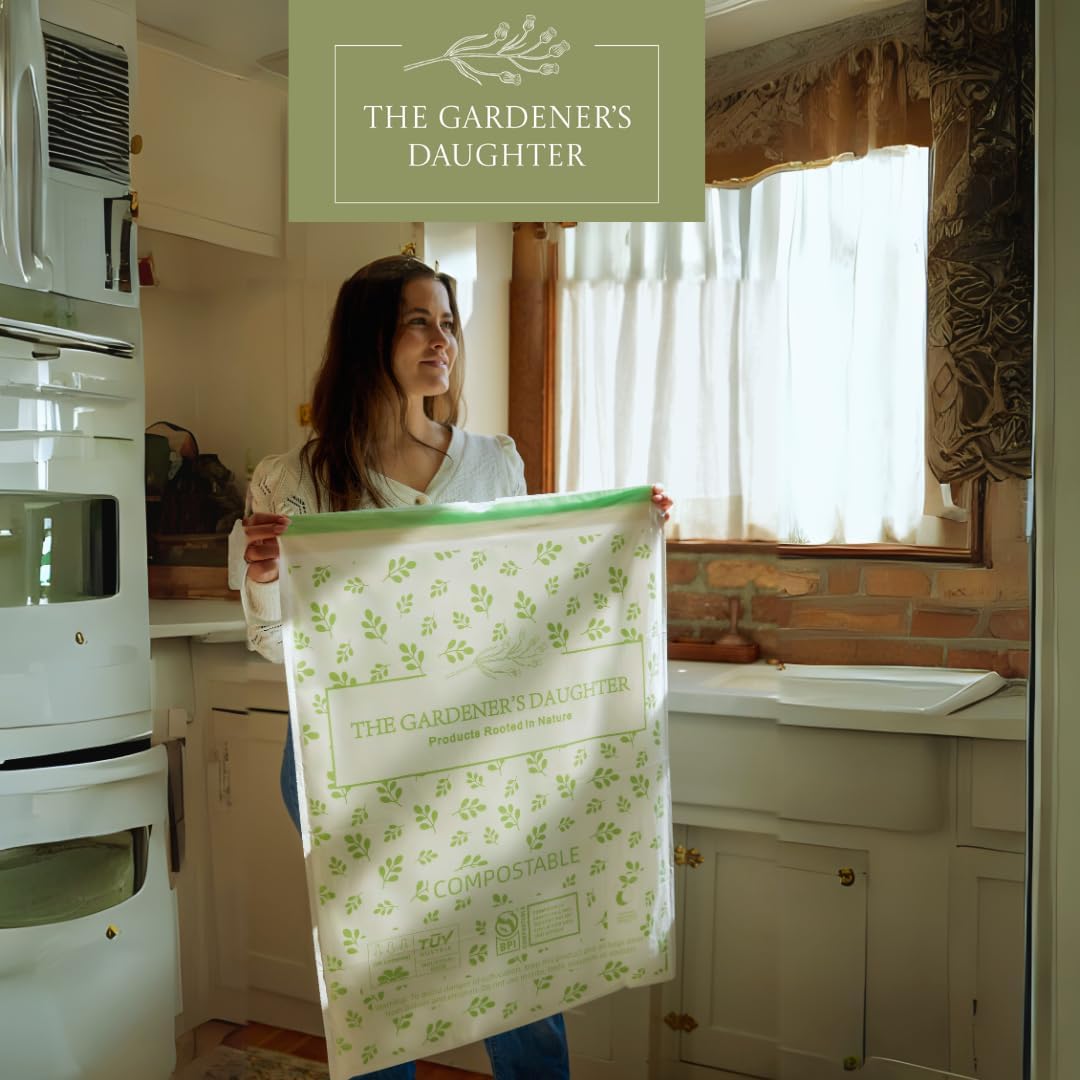 13 Gallon Compostable Trash Bags – Extra Strong, Drawstring Kitchen Bags (30 Count, White) | Leak-Proof, BPI & TUV Certified, Home Compostable – Evergreen by The Gardener's Daughter