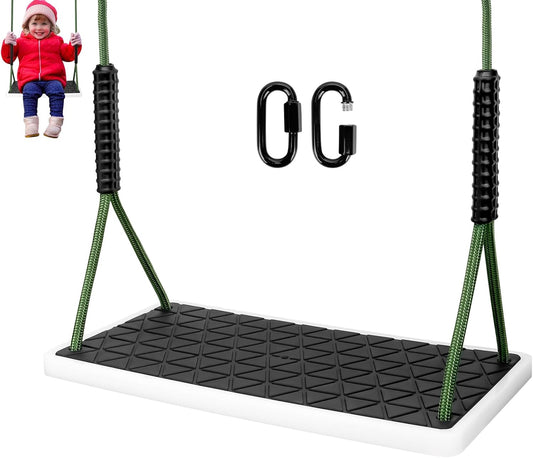 Heavy Duty Swing Seat Non-Slip with Tree Rope Adjustable Swing Set Accessories Replacement for Kids Outdoor Backyard Playground Jungle Gym，Black