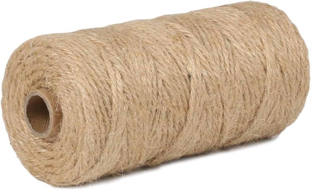 PerkHomy Jute Twine String 3mm 328Ft Natural Thin Ribbon for Craft, Gardening, Wedding Decoration & Packing (328FT * 3mm)