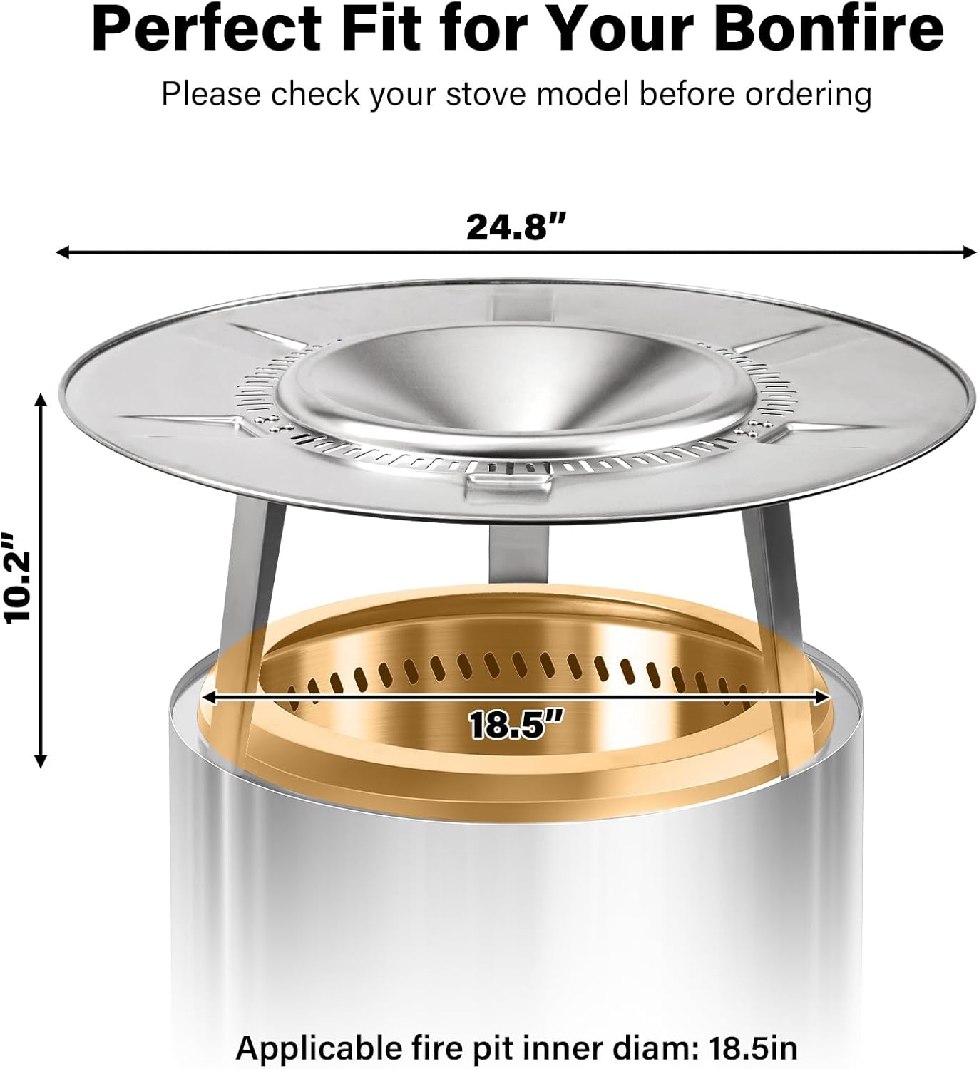 HGD 19.5" Smokeless Firepit with Heat Deflector, Stainless Steel Wood Burning Fire Pit for Friends & Family Gatherings, Secondary Combustion Outdoor Patio Stove for Garden BBQ & Bonfire