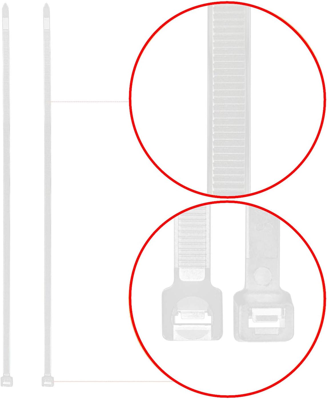 Superun Clear Zip Ties 6 Inch, 40 Lbs Tensile Strength Wire Ties (Industrial Grade Cable Ties) Pack of 100 White
