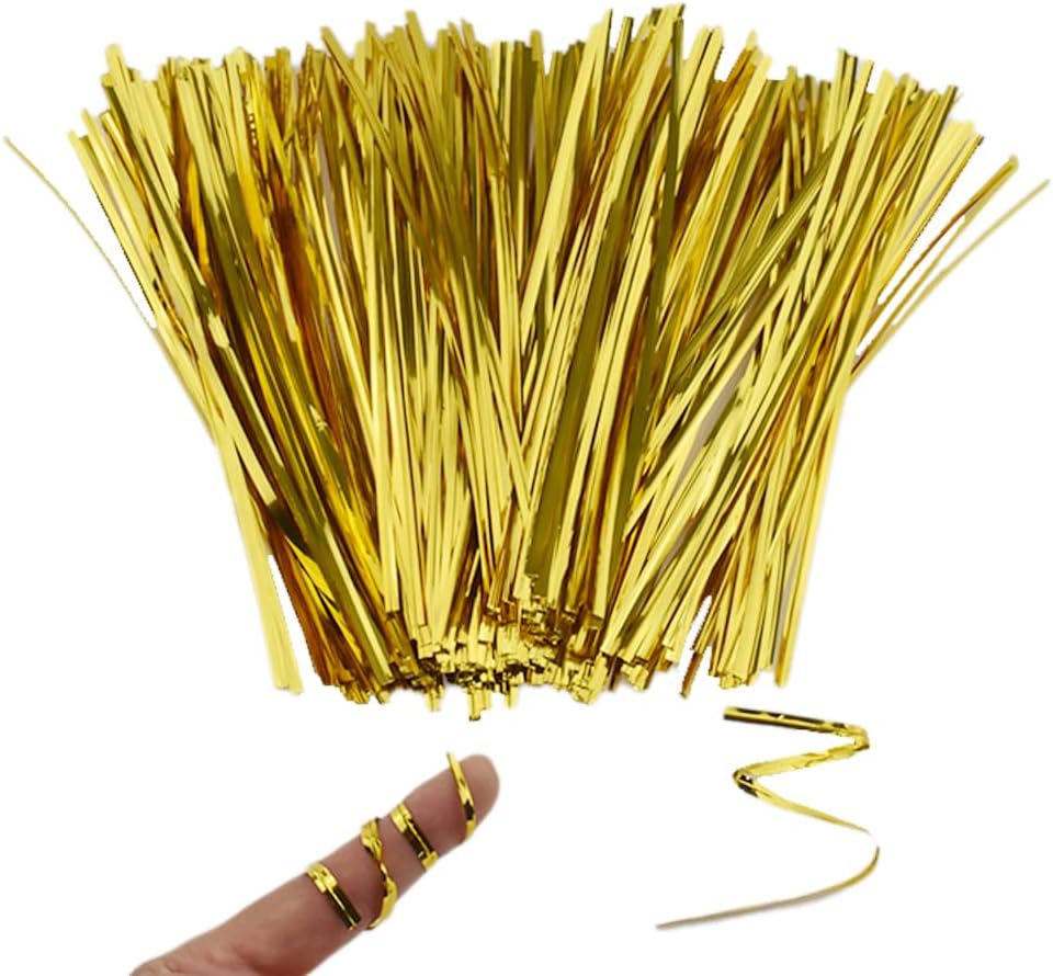 HAHIYO 300Pcs 8inches Gold Metal Twist Ties Bread Candy Coffee Bag Ties Plant Garden Twist Ties for Cellophane Treat Bags Gift Wraping Bags Plastic Bags Halloween Party Cake Present Art Crafts