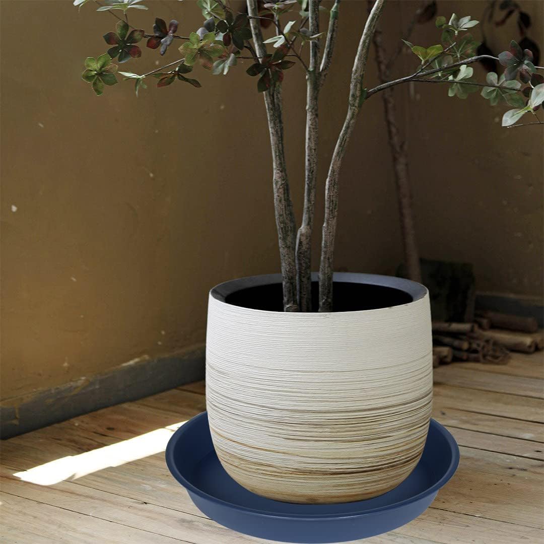 2 Pack of 14 inch Plant Saucers Bird Bath Bow Round, Plastic Plant Saucer Tray for Pots, White Planters for Indoor Plants, Plant Trays for Planter 12-15" (14", Blue)