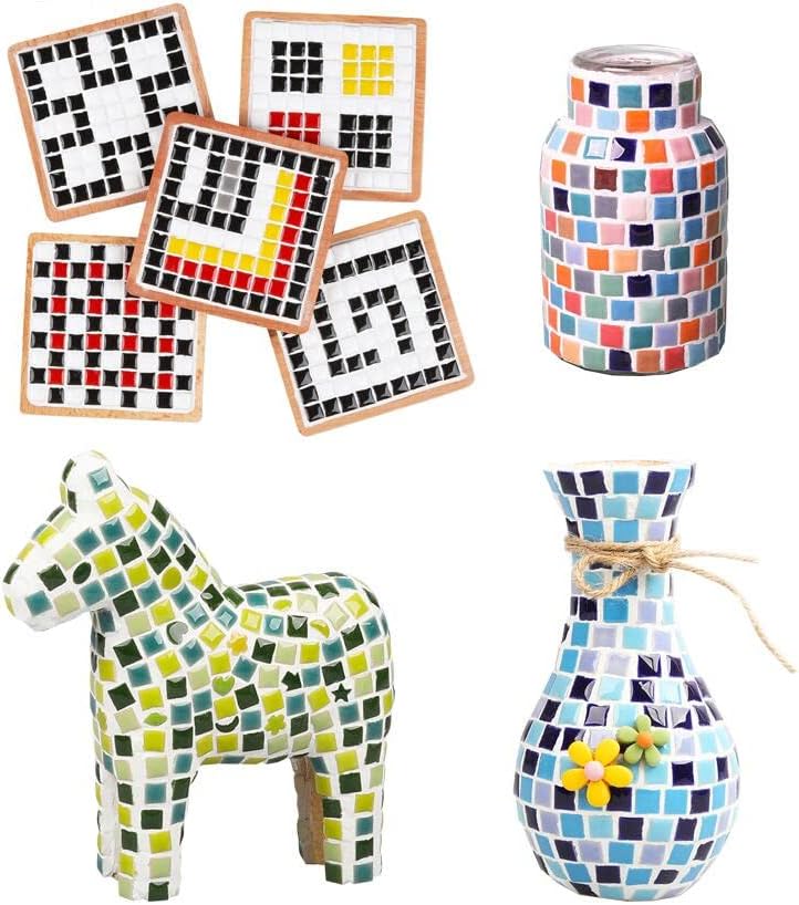 500g/1.1lb Random Color Ceramics Mosaic Tiles,DIY Making Creative Ceramic Mosaic Tiles for DIY Craft Plates Flowerpots Vases Cups Mosaic Making Supplies (Square)