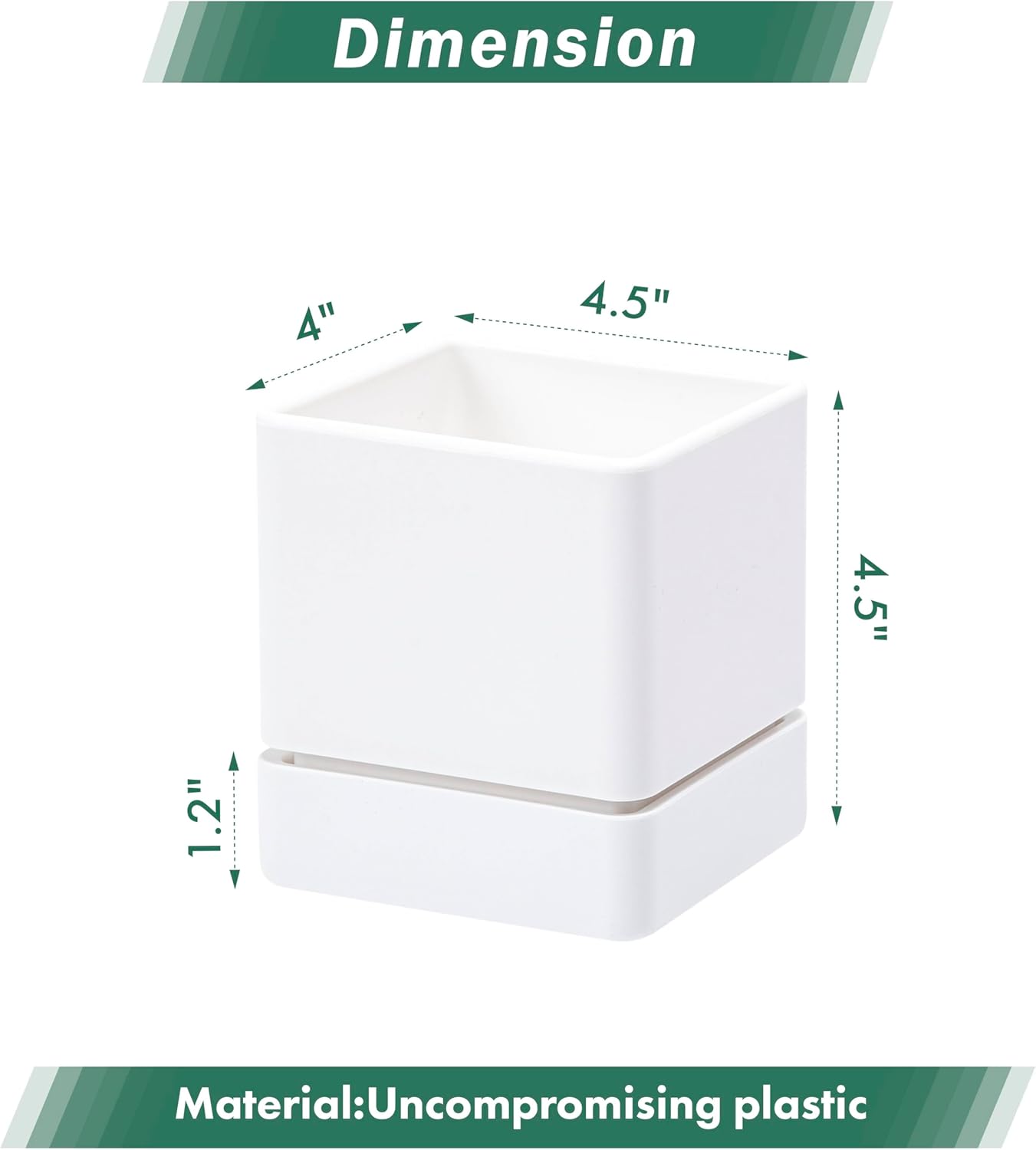 4 Inch Herb Planter Pot, Plastic Planter with Drainage Holes and Saucer, Modern Decorative Gardening Pot for Indoor Plants, Flowers, Herbs, Succulents, White, Set of 2, 76-Y-A-2