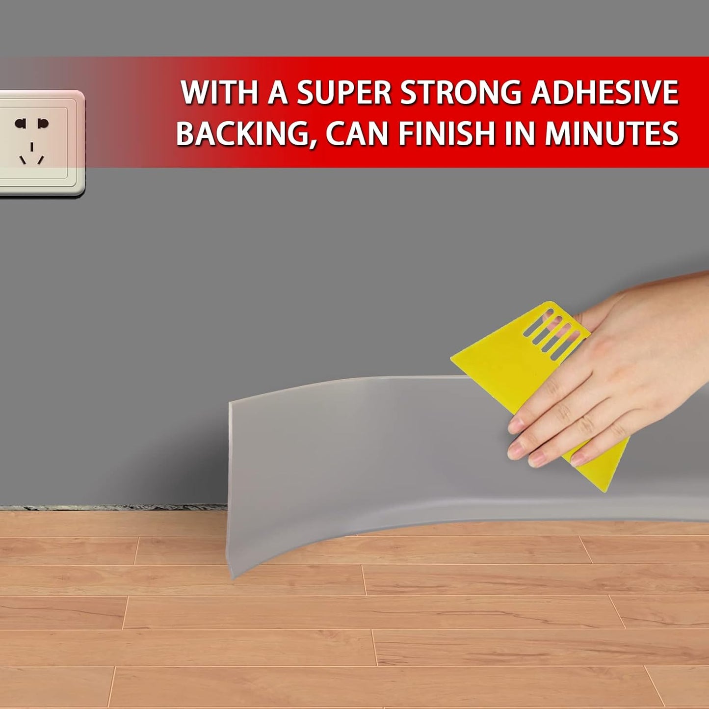 Vinyl Wall Base Baseboard Molding Trim 6" Flexible Self Adhesive Rubber Wall Base Moulding Trim Peel and Stick Design, 6 Inch x 60 Feet, Gray