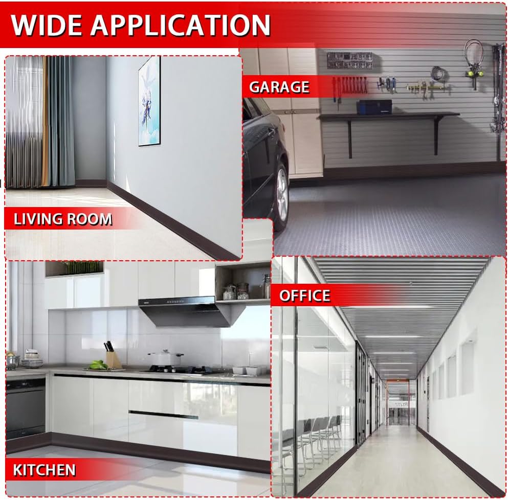 Vinyl Wall Base Baseboard Molding Trim 4" Flexible Self Adhesive Rubber Wall Base Moulding Trim Peel and Stick Design, 4 Inch x 100 Feet, Black Walnut Wood