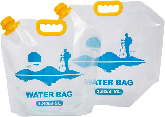 Collapsible Emergency Water Container Bag,WaterStorageCube,Flat Folding,BPA Free Food Grade,Clear Plastic Storage Jug for Camping Hiking Backpack,No-Leak Freezable,Water Bottle 1.3 Gallon/2pcs