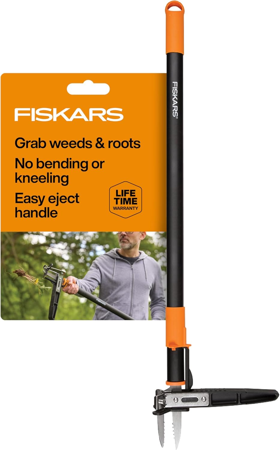 Fiskars 3-Claw Stand Up Weed Puller Tool, Gardening Weeder, Hand Weeding Tool with 39" Long Ergonomic Handle with Easy-Eject Mechanism