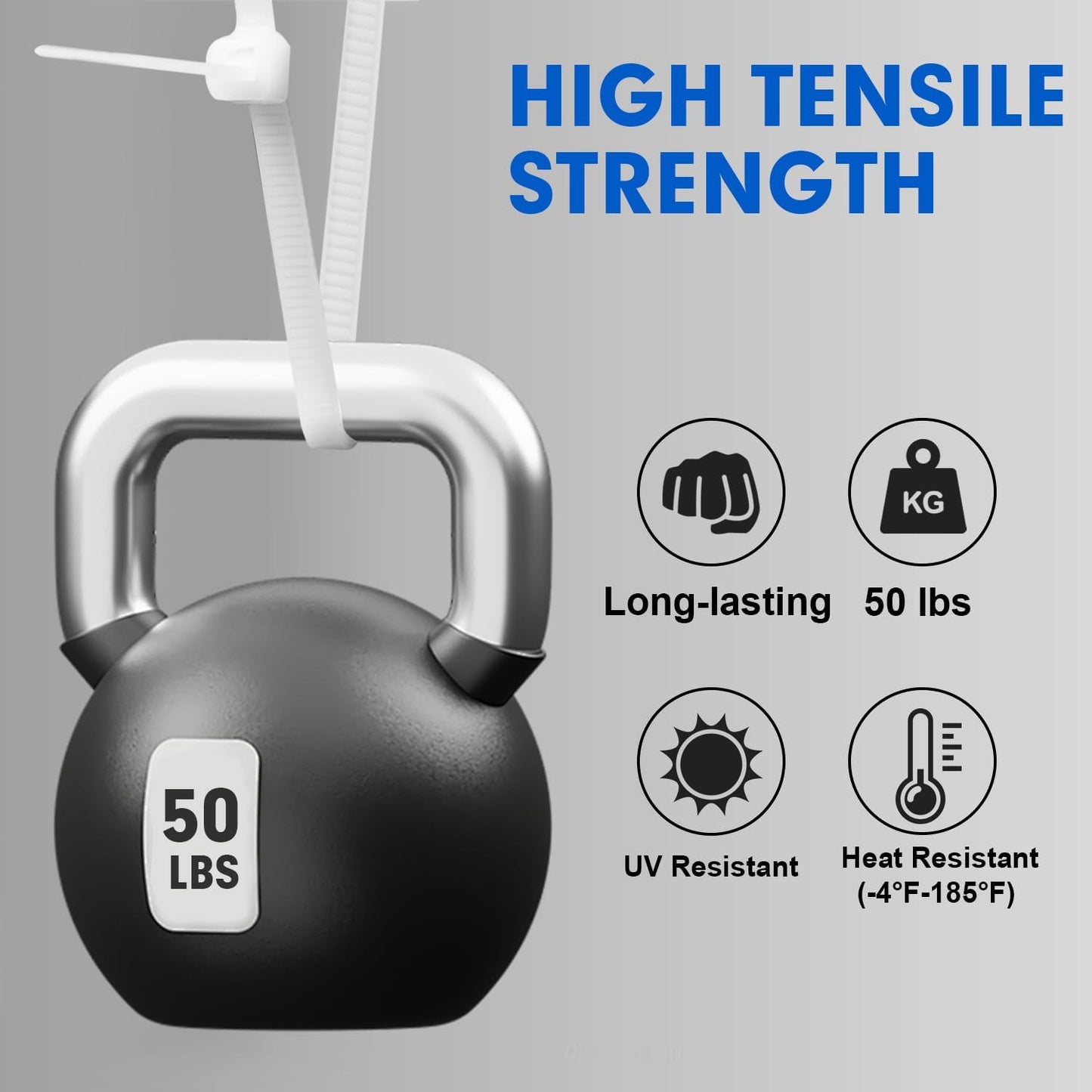 Zip Ties, RAZCC 1200pcs Cable Zip Ties 8 Inch, Heavy Duty White Plastic Wire Ties with 50lb Tensile Strength, Self-Locking Nylon Cable Ties, Wire Management for Indoor and Outdoor