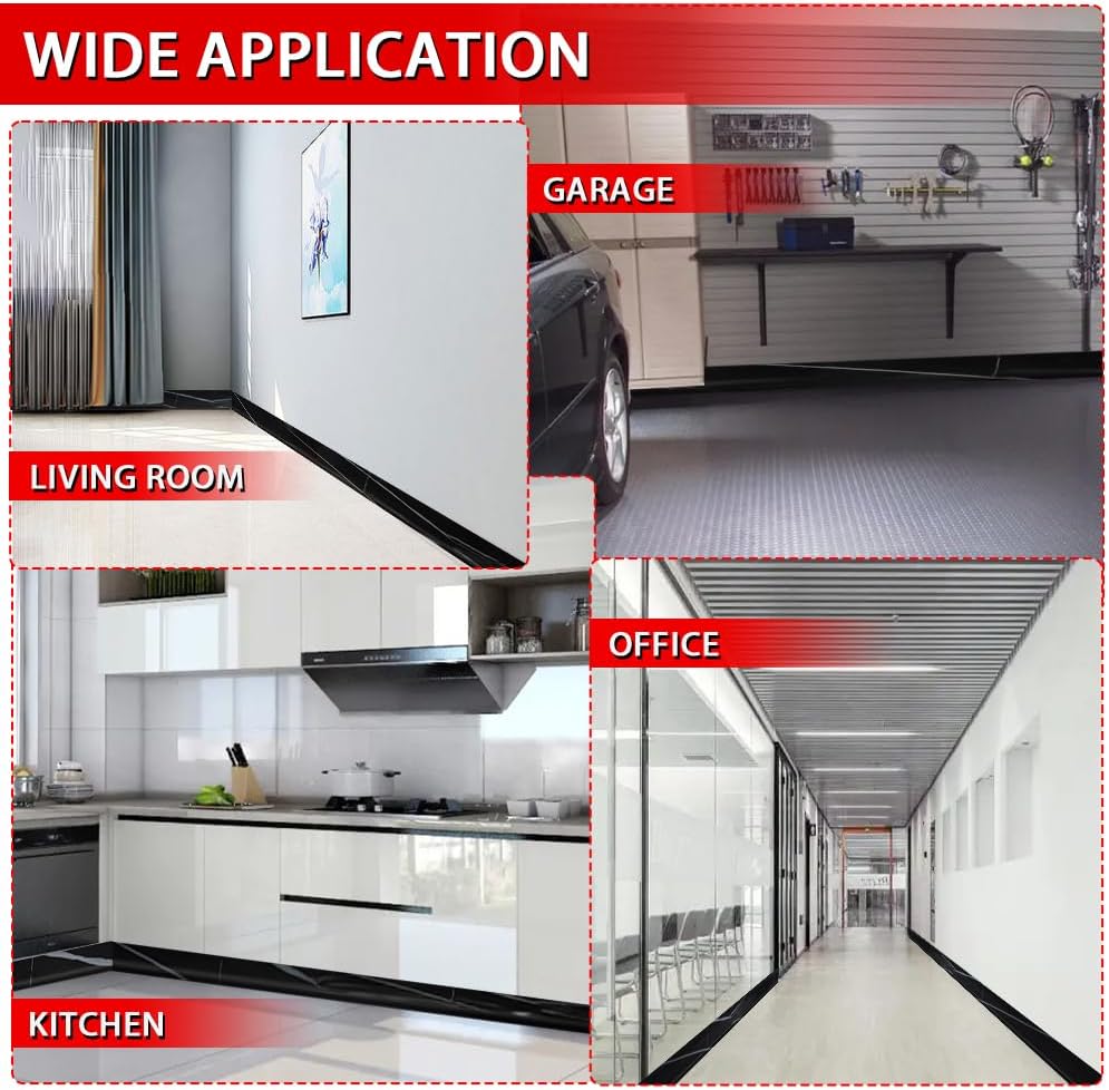 FONUNO Vinyl Wall Base Baseboard Molding Trim 4" Flexible Self Adhesive Rubber Wall Base Moulding Trim Peel and Stick Design, 4 Inch x 40 Feet, Black Stone Grain