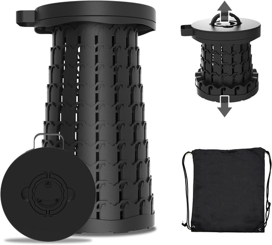 Upgraded Collapsible Stool with Max Load Capacity 330lbs Portable Telescoping & Folding Design Retractable Seat for Camping, Gardening, Fishing & Outdoor Adventures (Black)