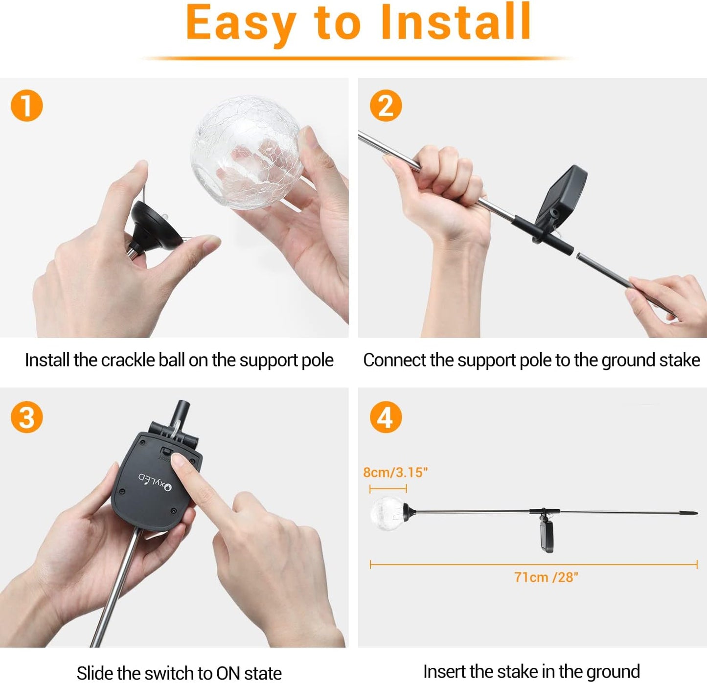 Crystal Cracked Glass LED Garden Globe Light - 6 Pack Color-Changing Solar Stake Ball Light Auto On/Off, Perfect for Landscape, Patio, Yard, Halloween Decorations