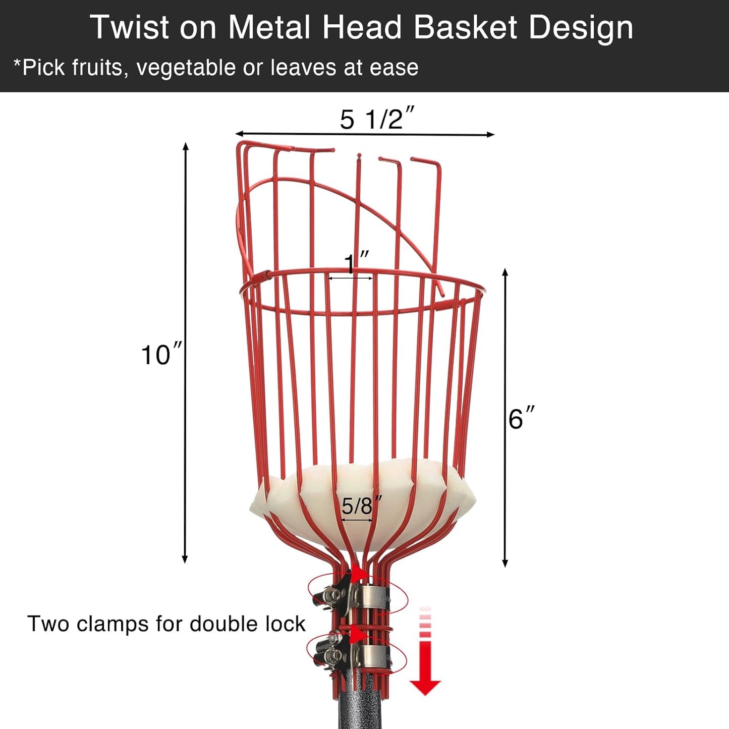 DonSail Fruit Picker Pole Tool with Basket Telescoping - Adjustable Mango Picker 35-120 inch Long Handle - Apple Orange Avocado Acorn Lemon Pear Pomelo Chery Picker for Tree