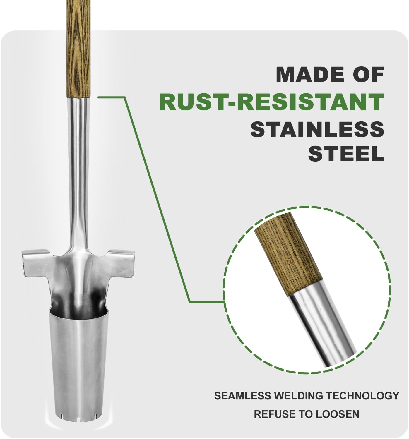 Long Handled Bulb Planter Tool, 37'' Bend-Proof Stainless Steel Bulb Planter, 4'' Depth Marks Long Handled Hole Digger, Bulb Planter with Comfortable T-Shaped Long Wood Handle for Planting Tulips