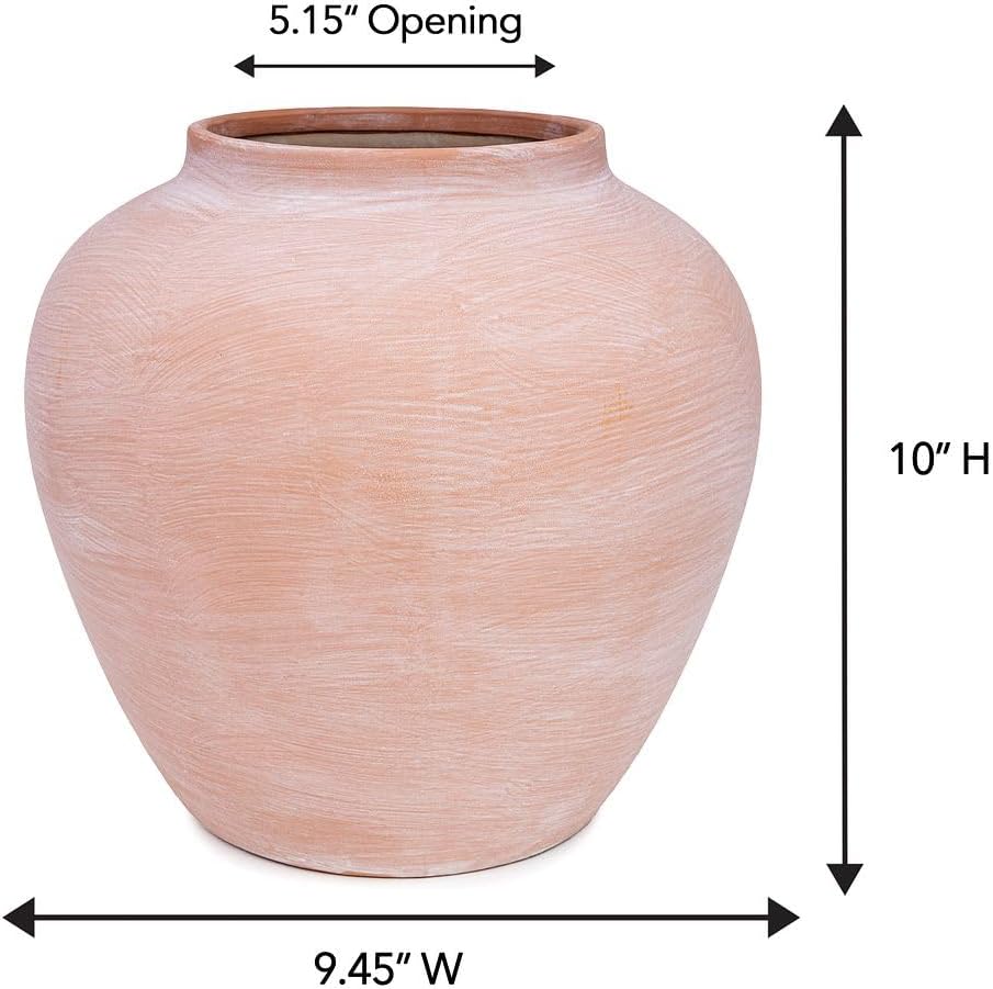 Terracotta Large Ceramic Bisque Flower Vase-Textured Coral Pink Clay Blush Vessel-Mediterranean Boho Home Decor-Modern Rustic Earthenware Decorative Vase-Handcrafted Centerpiece [9.45" W x 10" H]