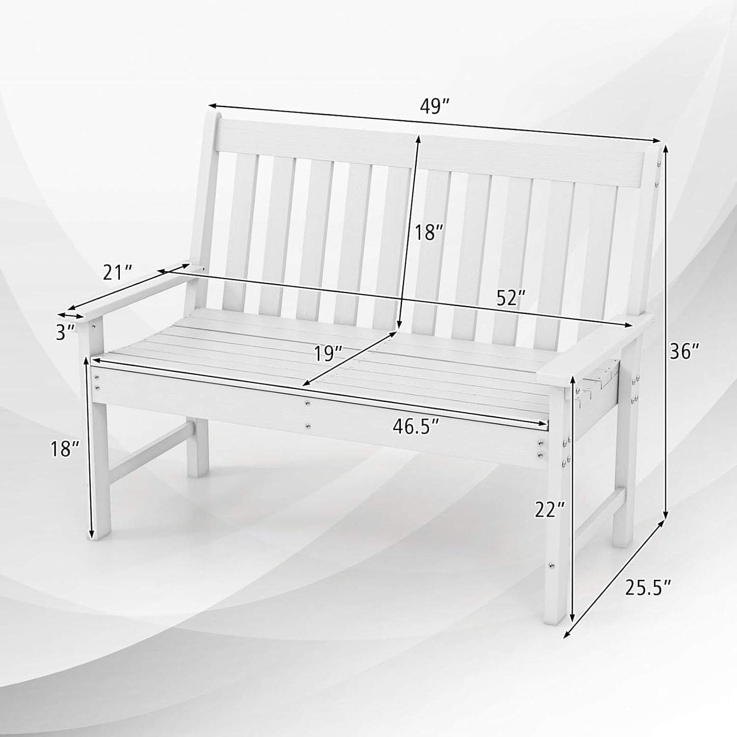 Giantex Outdoor Bench, 52-Inch Outside Bench All-Weather HDPE Park Bench with Backrest and Armrests, 705 lbs Weight Capacity, 2-Person Slatted Patio Bench for Porch, Yard, Lawn, Garden Bench (White)