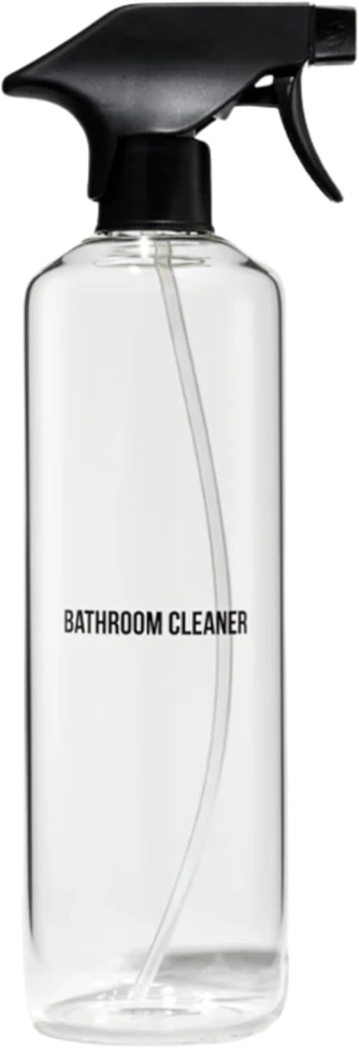 Public Goods Empty Glass Spray Bottle for Bathroom Cleaner | Refillable Spray Bottle for Cleaning | Made with Clear Borosilicate Glass for Toilets, Tile, Showers, Sinks | BPA Free | 24 Oz