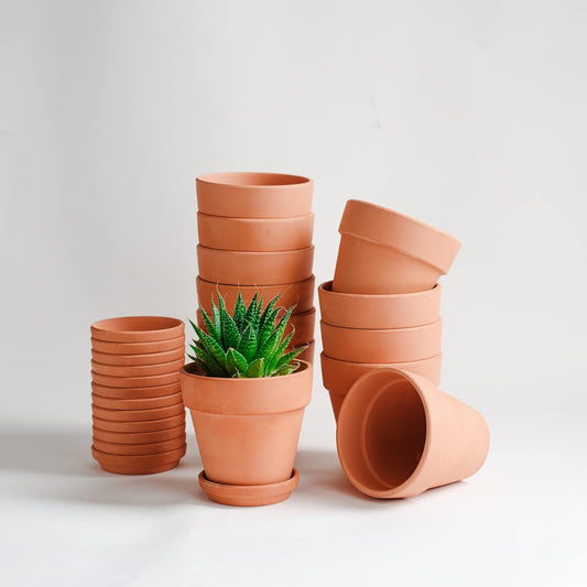 Terracotta Pots - 4 inch, Pack of 12 Small Clay Pots with Drainage Holes and Saucers for Succulents, Cactus, Indoor, Outdoor