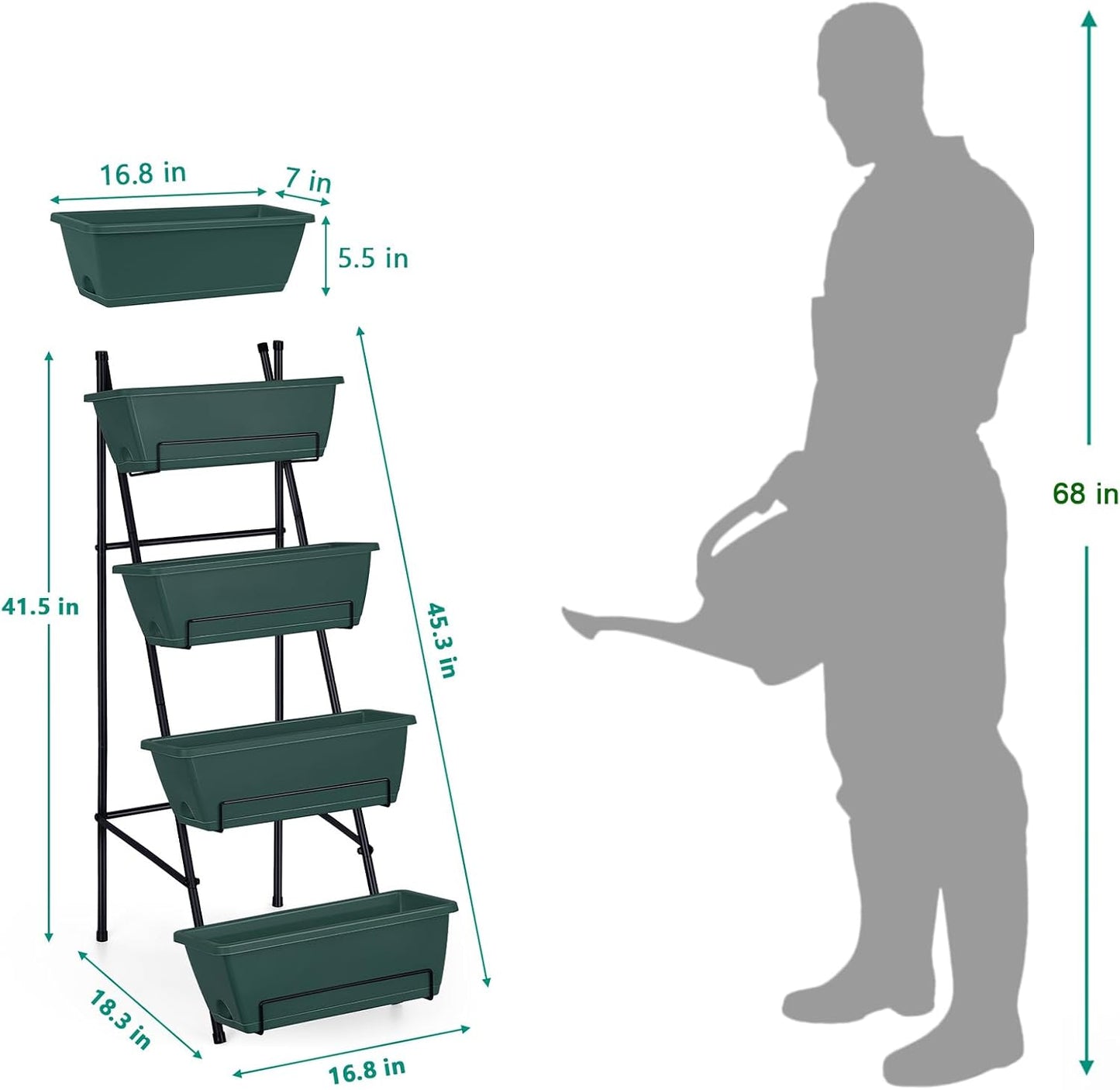 OYEAL Raised Garden Bed 4 Tier Vertical Garden Planters Indoor Outdoor Raised Planter Box with Legs Elevated Herb Garden Planter for Flowers Vegetables Plants, Green, 16.8 * 18.3 * 41.5 Inches