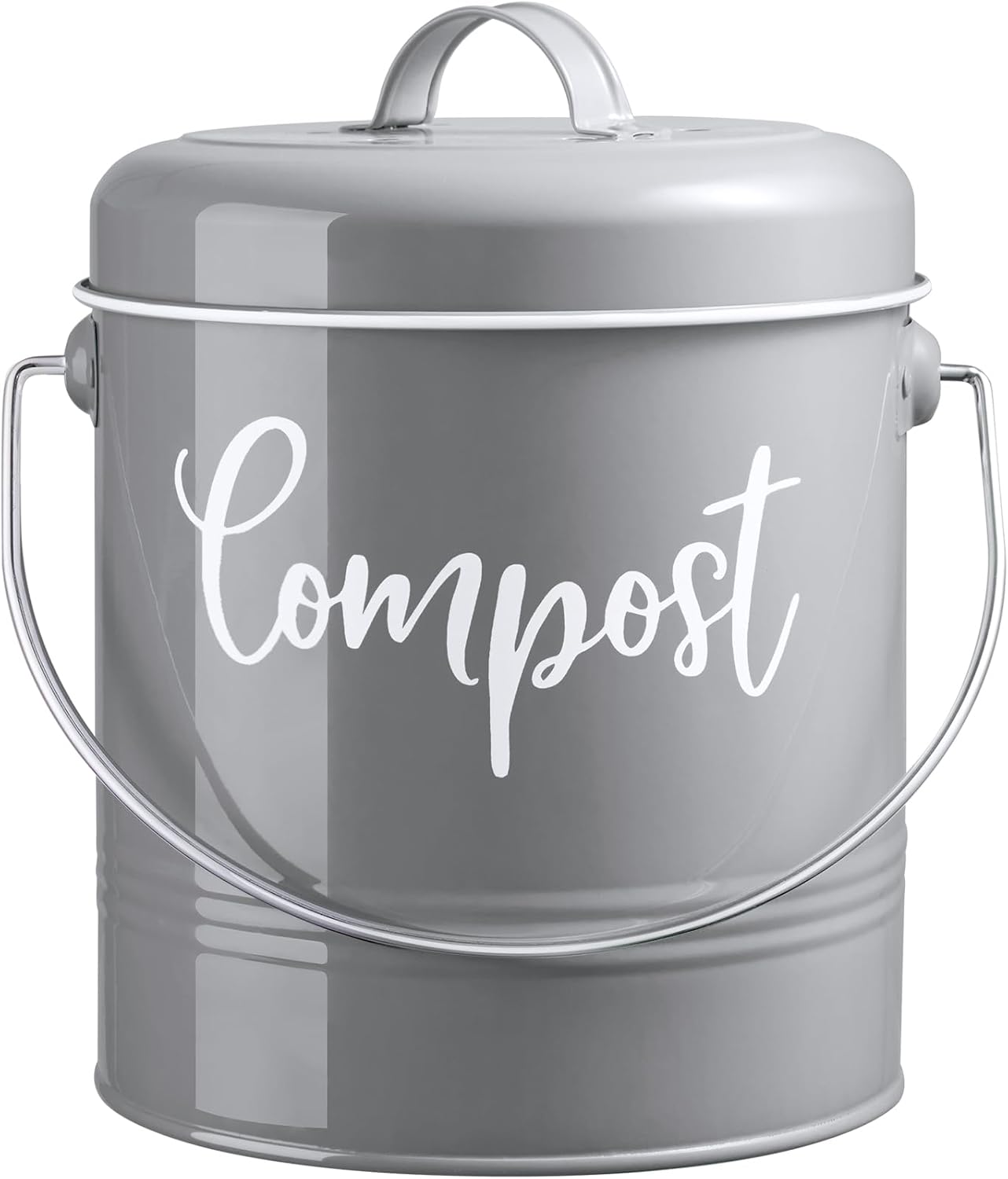 Gray Compost Bin Kitchen, 1.3 Gallon Farmhouse Kitchen Compost Bin Countertop with Lid and Charcoal Filters, Indoor Compost Bucket for Decor and Accessories