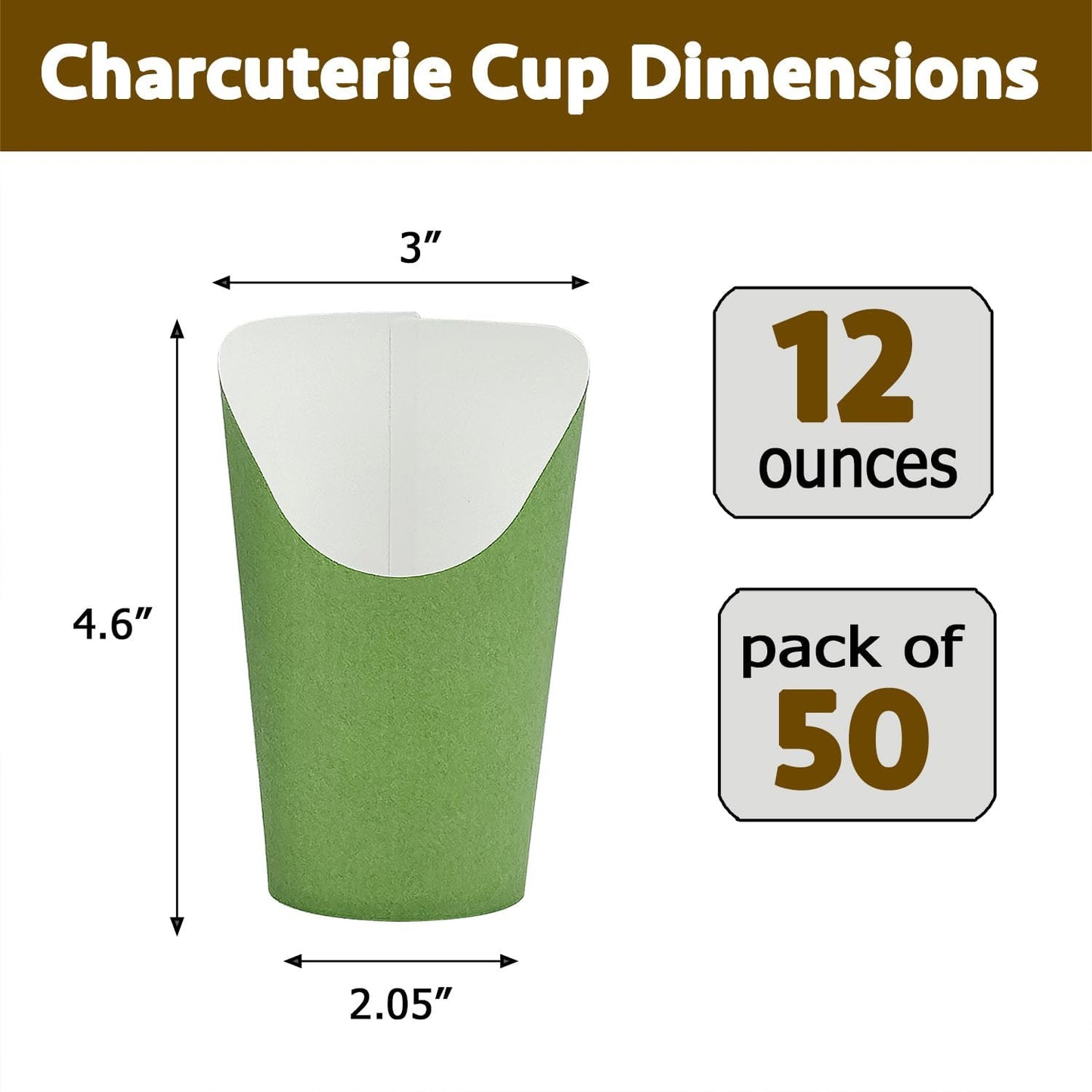 CAMKYDE 50 Pcs French Fries Holder, 12oz Disposable Paper French Fry Cups Charcuterie Cups for all Occasions (12oz, Sage Green)
