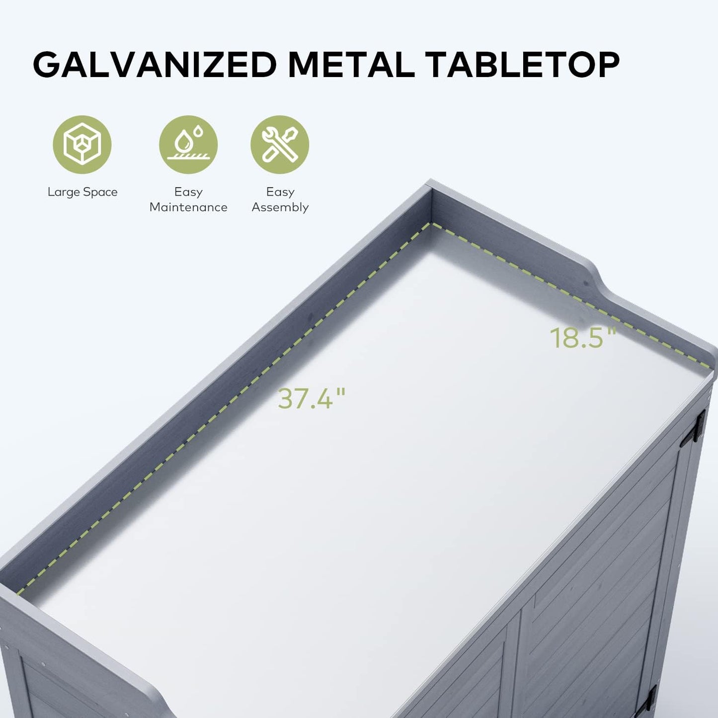 Gizoon Outdoor Potting Bench with Metal Tabletop, Outdoor Garden Patio Wooden Storage Cabinet with Adjustable Shelf, Double Doors Garden Work Bench for Backyard, Patio, Lawn - Grey