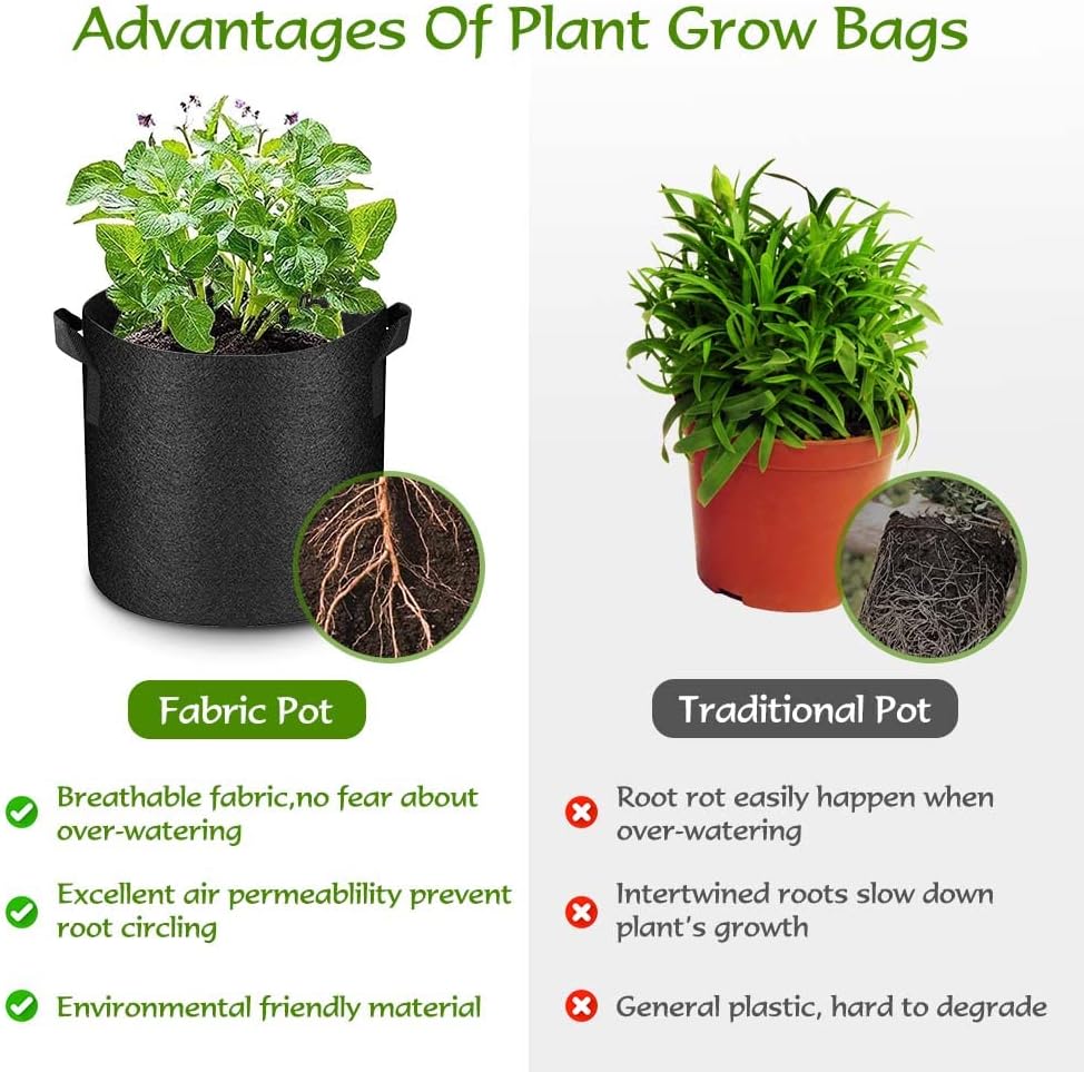 150 Pack 10 Gallon Plant Grow Bags, Thickened Nonwoven Aeration Fabric Pots with Handles, Aeration Garden Cloth Planter Bag for Outdoor Fruits, Vegetables and Flowers