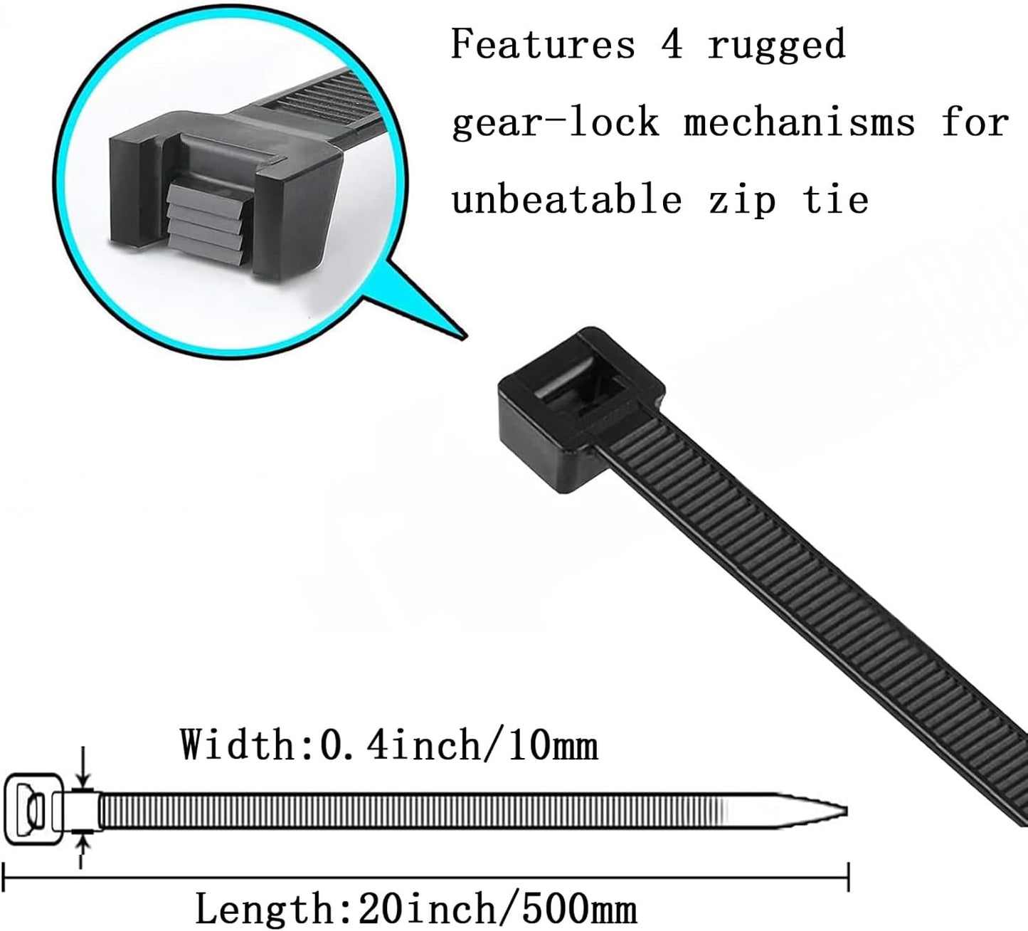 Heavy Duty 24 Inch Zip Ties, 30 Pack - Extra Long Black Cable Ties for Outdoor Use, 200 LB Tensile Strength, Durable Plastic Wire Ties
