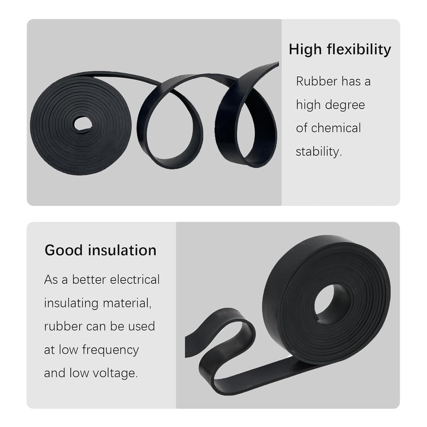 Solid Rubber Strips 1/8 (.125)" Thick X 1" Wide X 10'Long, Solid Rubber Sheet for Anti-Slip Pads, Flooring, Seals, Crafts, Anti-Vibration, Gaskets DIY