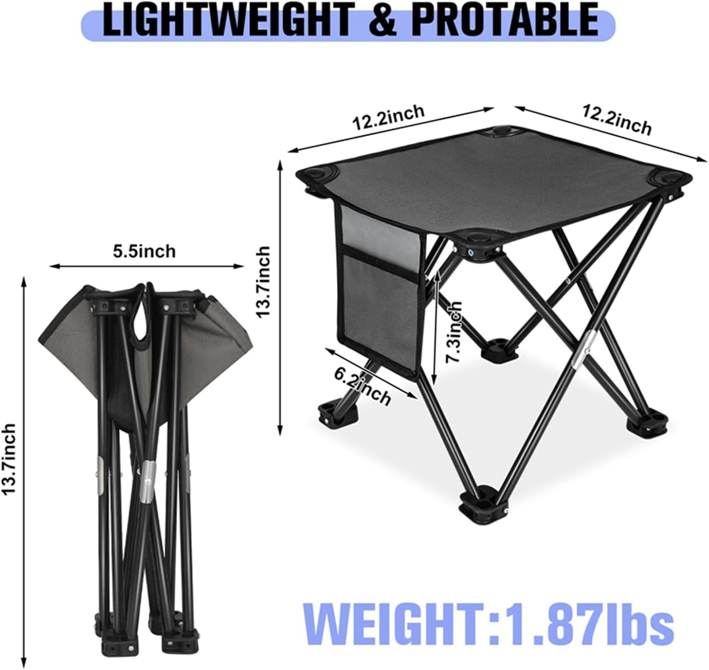 KABOER 2 Pack Folding Camping Stool Portable Outdoor Camping Chair for Fishing BBQ Hiking Gardening and Beach,Travel with Carry Bag(Grey)