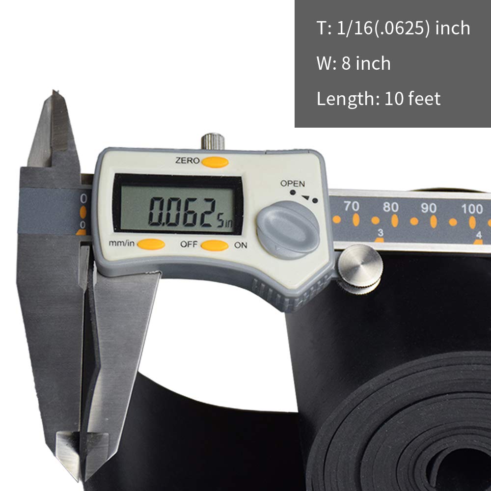 DOBTIM Neoprene Rubber Strips 1/16 (.062)" Thick X 8" Wide X 10' Long,Solid Rubber Rolls Use for Gaskets DIY Material,Sealing,Bumpers,Protection,Flooring, Black