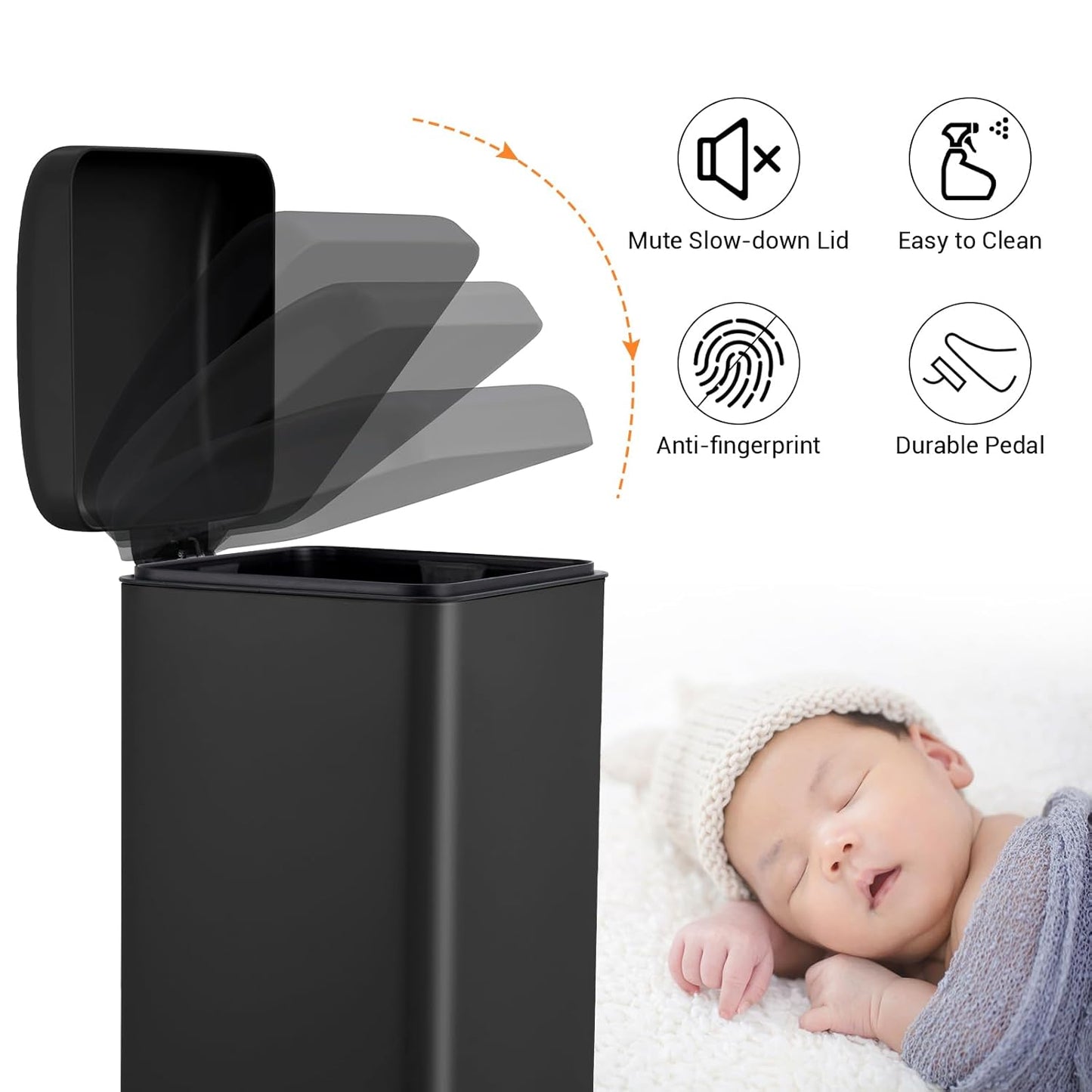 8 Gallon/30 L Kitchen Trash Can, Fingerprint-Proof Stainless Steel Garbage Can with Soft Close Lid, Foot Pedal, Removable Inner Bucket for Home, Office, Bedroom, Bathroom, Black